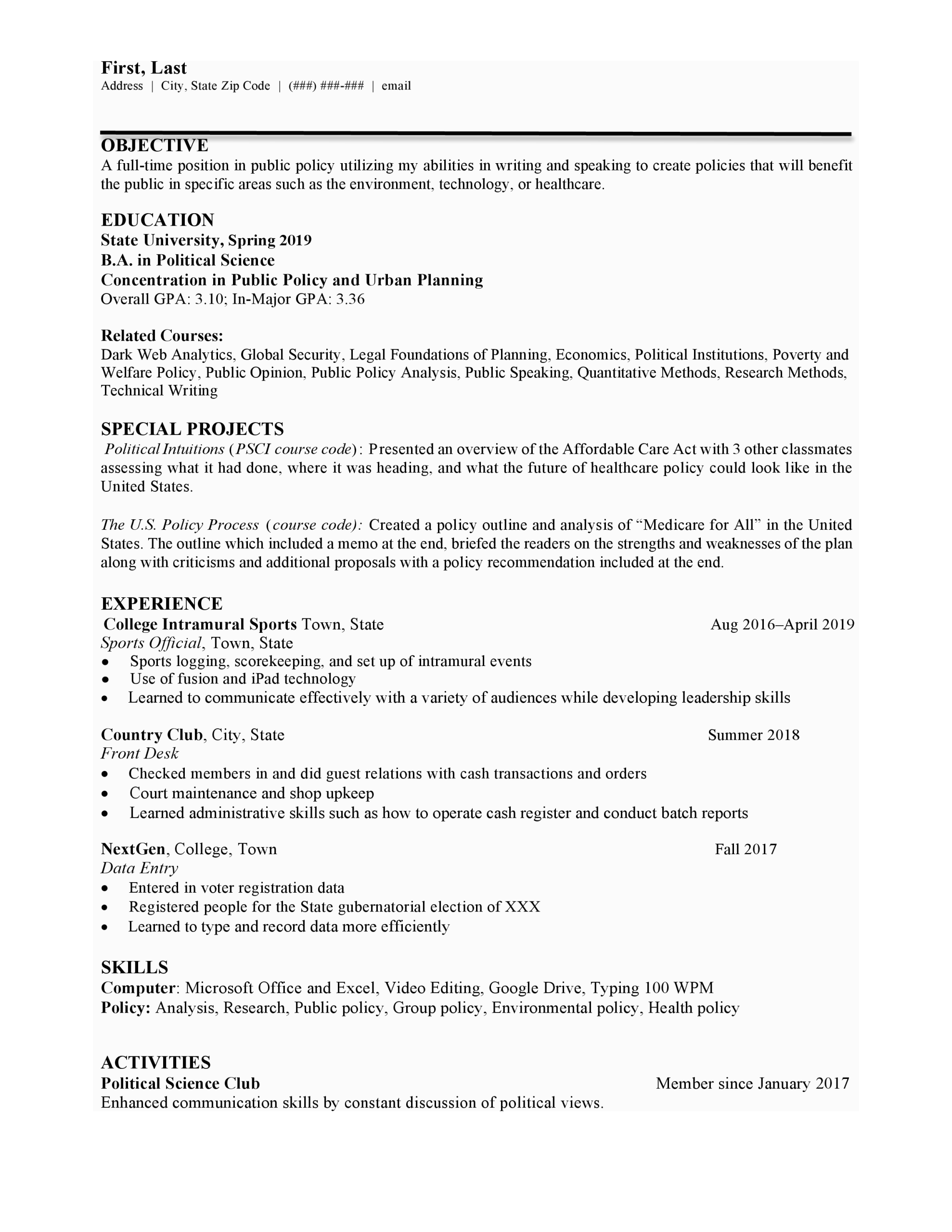 Resume Sample for Political Science Job Political Science Senior Graduating College In 1 Week I Need Resume