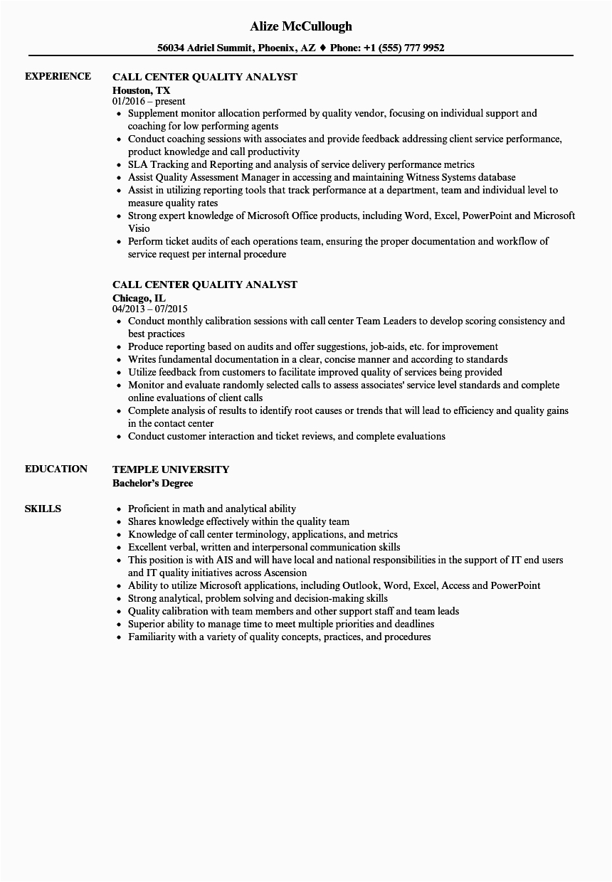 Resume Sample for Quality Analyst In Bpo Sample Resume for Bpo Non Voice