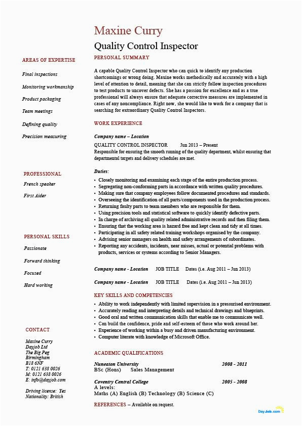 Resume Sample for Quality Control for Food Food Quality Control Technician Resume Sample My Food