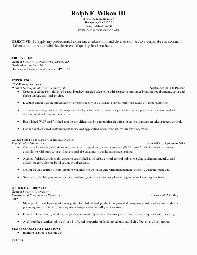 Resume Sample for Quality Control for Food Ralph S Food Quality Resume