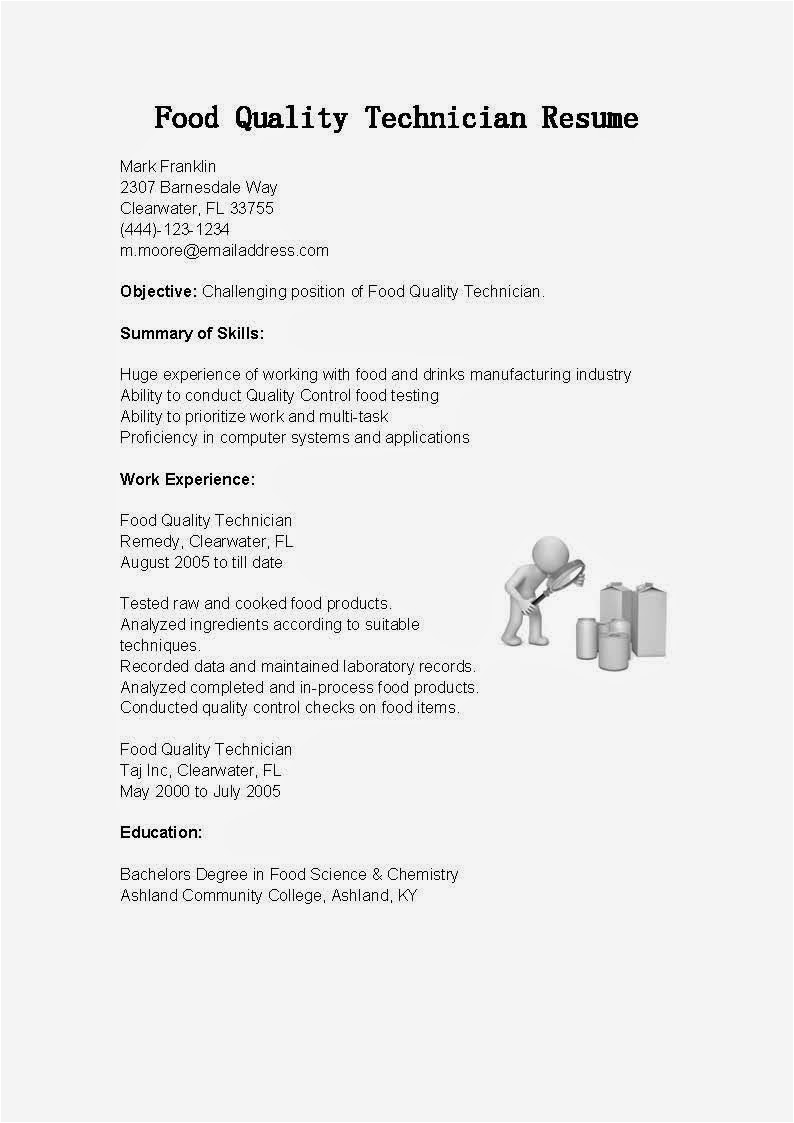 Resume Sample for Quality Control for Food Resume Samples Food Quality Technician Resume Sample