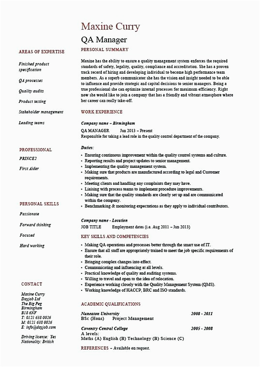 Resume Sample for Quality Control Manager Quality Control Manager Resume