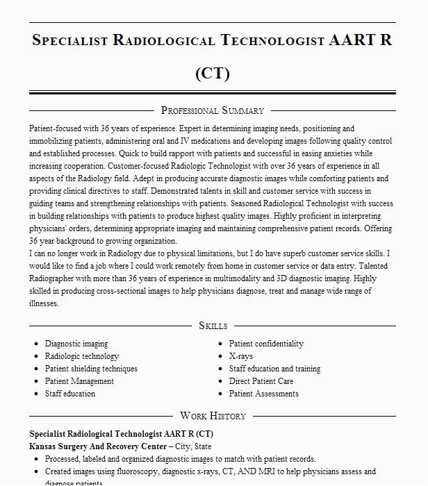 Resume Sample for Rad Tech Application at the Va Radiological Technologist Resume Example Va butler Healthcare