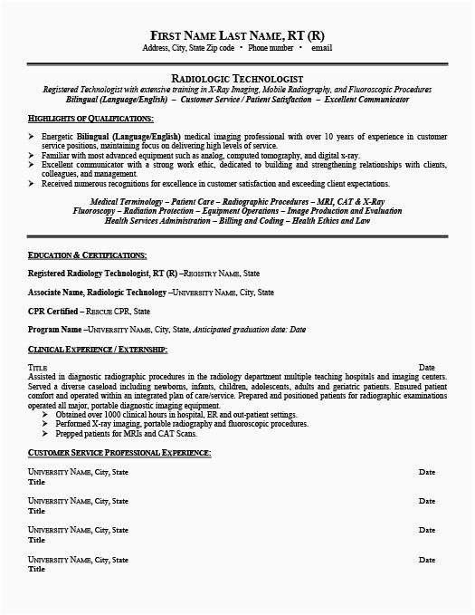 Resume Sample for Rad Tech Application at the Va X Ray Other Junk에 있는 핀