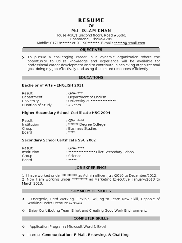 Resume Samples Example Of Resume to Apply Job A Sample Resume Made for Job Application