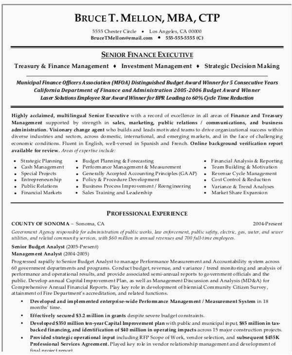 Resume Samples for Experienced Finance Professionals 28 Finance Resumes In Pdf