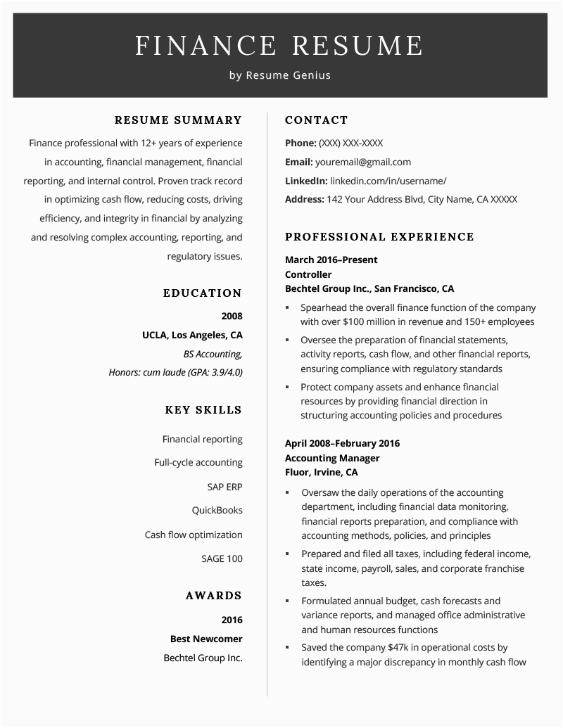 Resume Samples for Experienced Finance Professionals Finance Resume Sample [free Download Writing Tips]