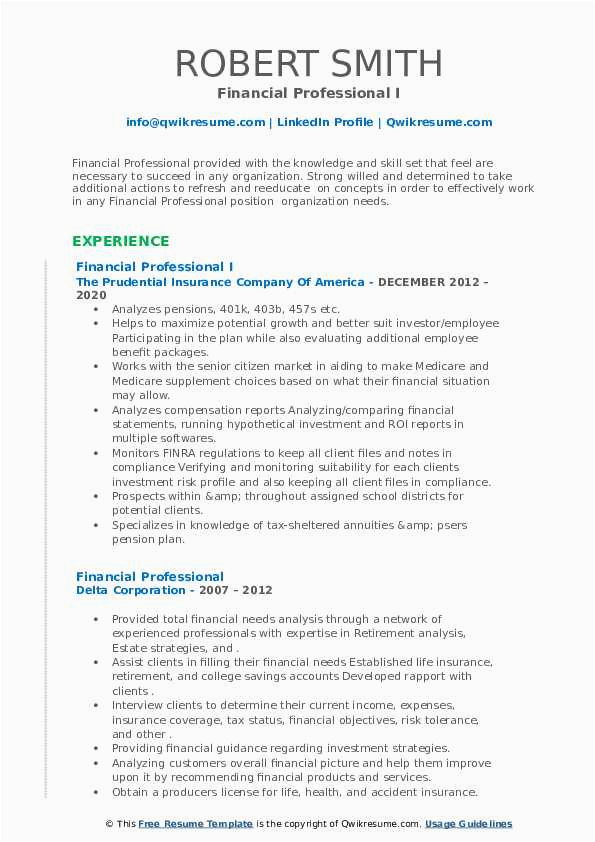 Resume Samples for Experienced Finance Professionals Financial Professional Resume Samples