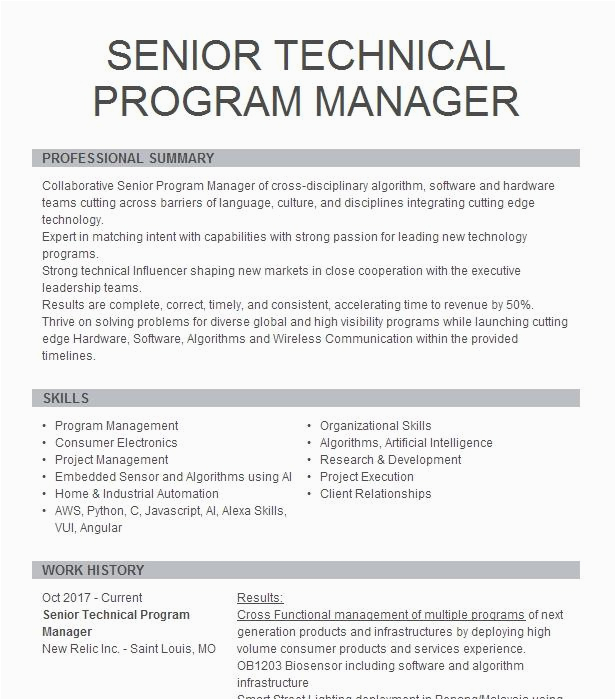 Resume Samples for Technical Program Managers Senior Technical Program Manager Resume Example at&t – Tech Mahindra