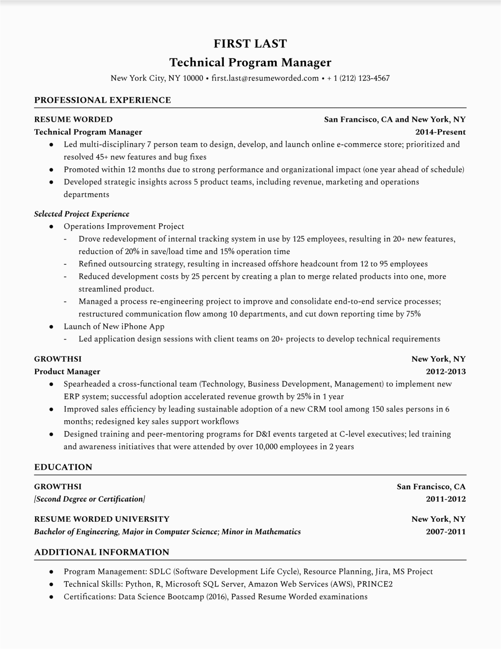 Resume Samples for Technical Program Managers Technical Program Manager Resume Example for 2022
