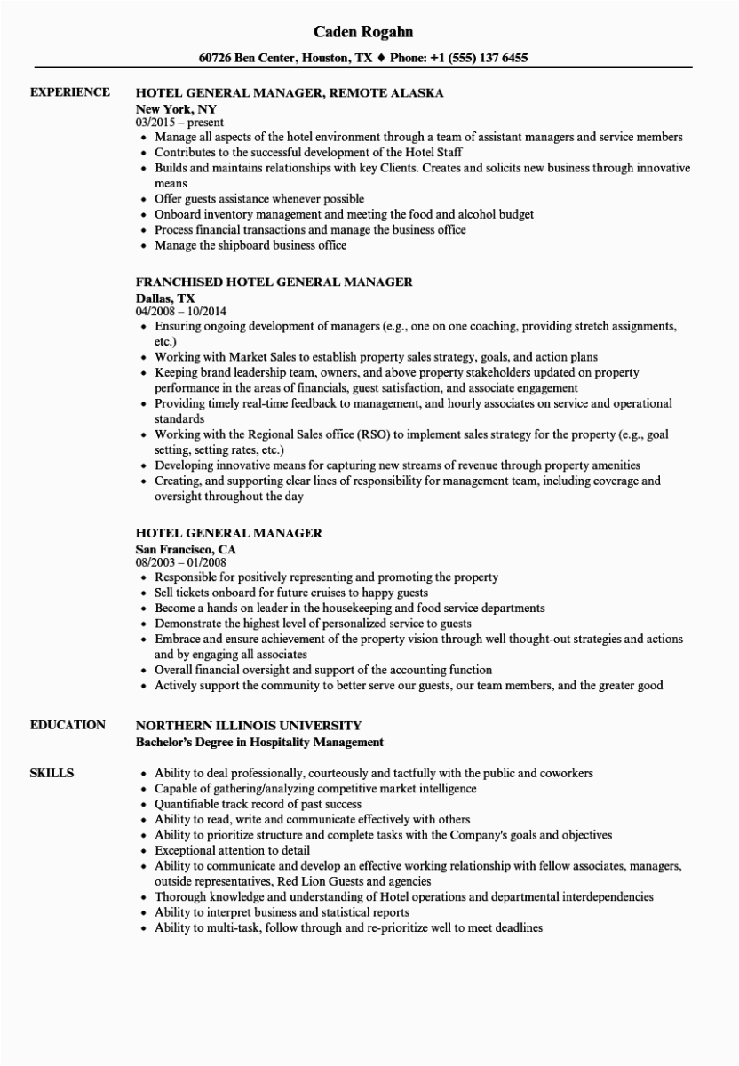 Resume Samples for Those In Hospitality Industry Hotel General Manager Resume