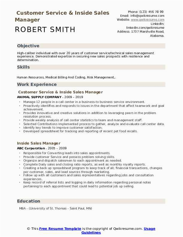 Sales and Service Manager Resume Sample Inside Sales Manager Resume Samples