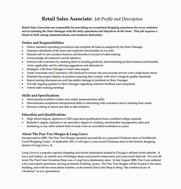 Sales associate Resume Job Description Sample Sales associate Job Description Template 7 Free Word Pdf format