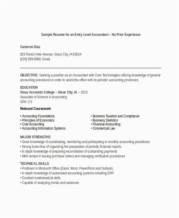 Sample Accounting Resume with No Experience 31 Printable Accountant Resume Templates Pdf Doc