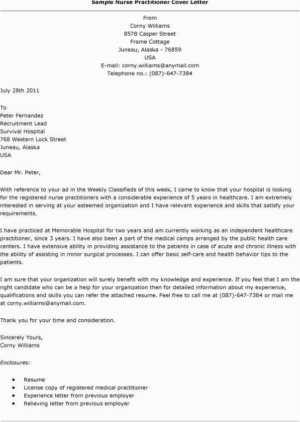 Sample Cover Letter for Resume Nurse Practitioner Nurse Practitioner Resume Cover Letter Nursing issues and