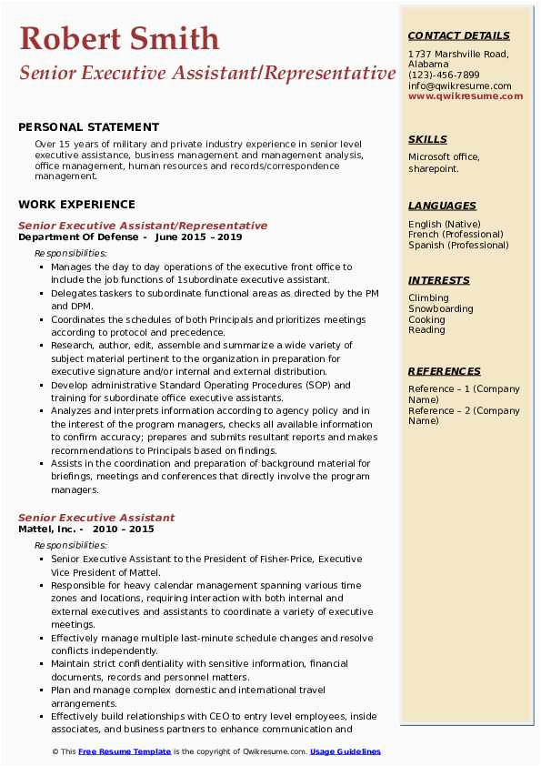 Sample Functional Resume for Executive assistant Senior Executive assistant Resume Samples