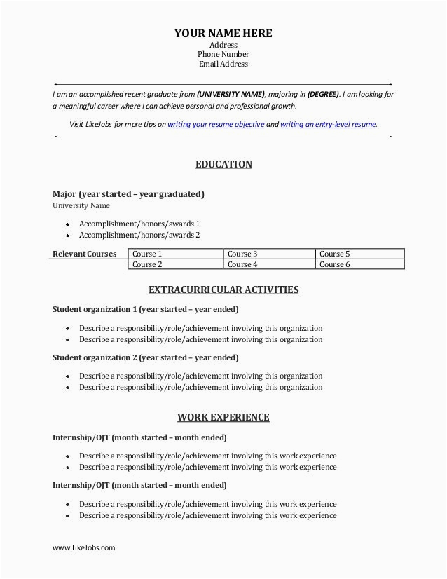 Sample Functional Resume for Fresh Graduate Resume Template for Fresh College Graduates and Entry Level Applicants