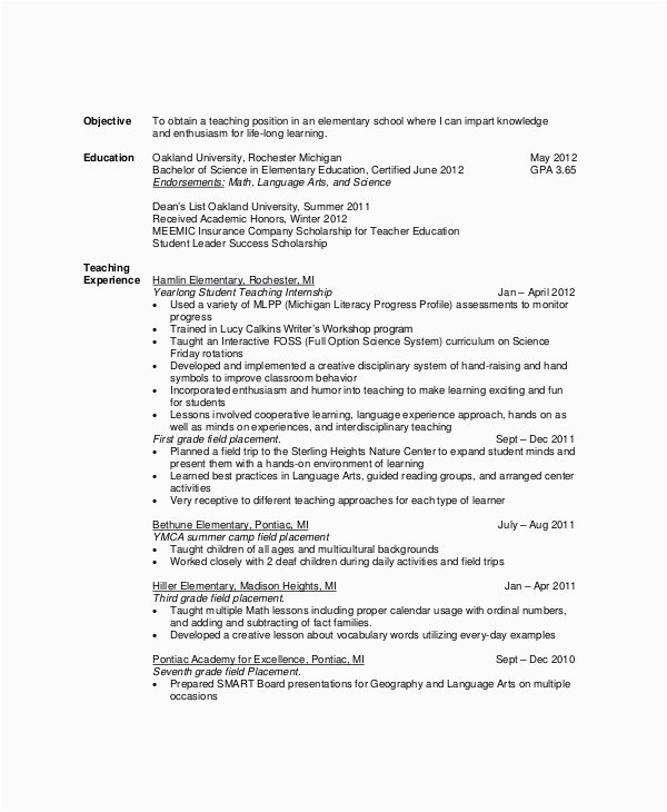 Sample Objectives for A Teacher Resume Free 6 Sample Resume Objective Templates In Pdf