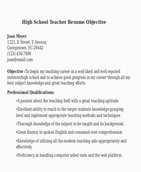 Sample Objectives for High School Resume 25 Teacher Resume Templates In Word