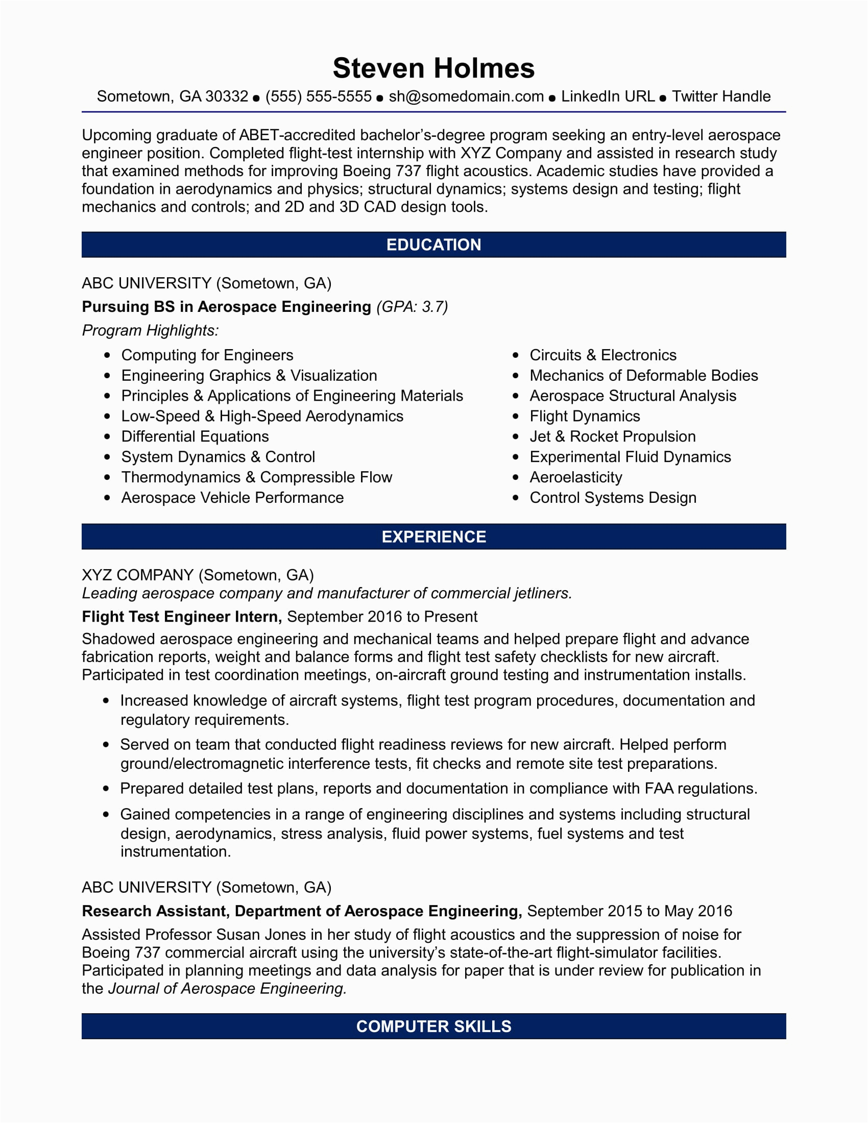 Sample Of Entry Level Engineering Resume Sample Resume for An Entry Level Aerospace Engineer