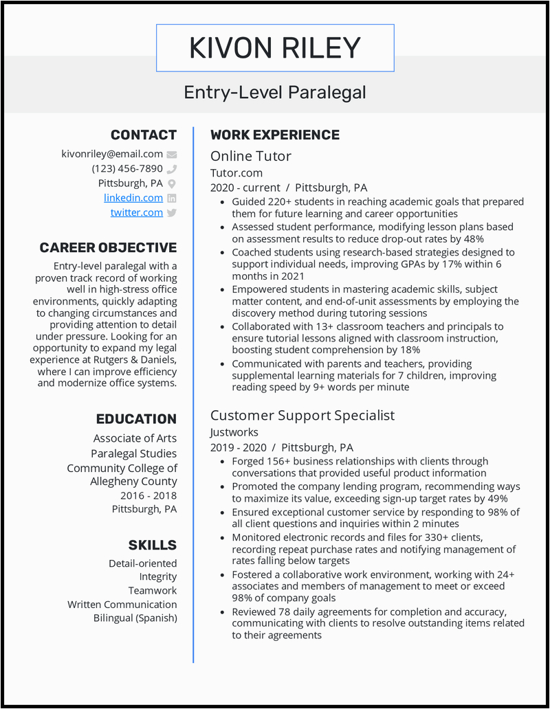 Sample Of Entry Level Paralegal Resume 5 Paralegal Resume Examples that Work In 2022
