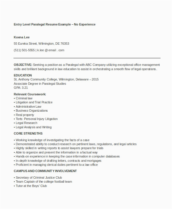 Sample Of Entry Level Paralegal Resume Entry Level Paralegal Resumes Mryn ism