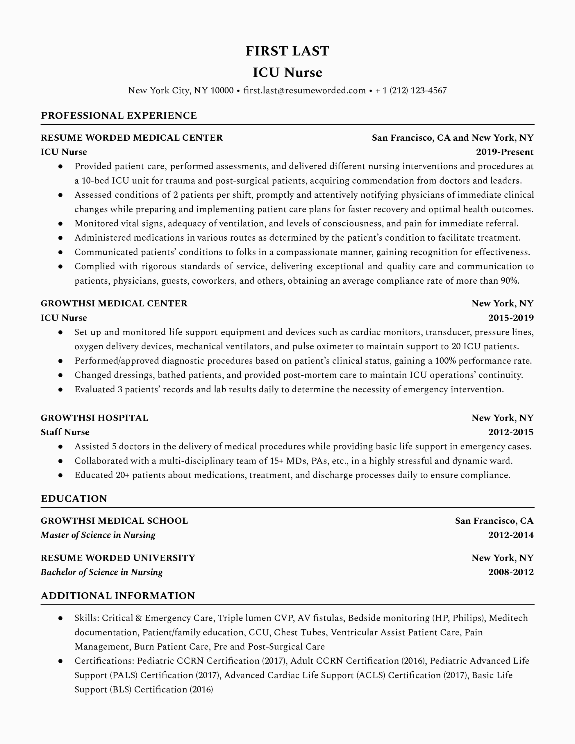 Sample Of Experienced Icu Nurse Resume Icu Nurse Resume Example for 2022