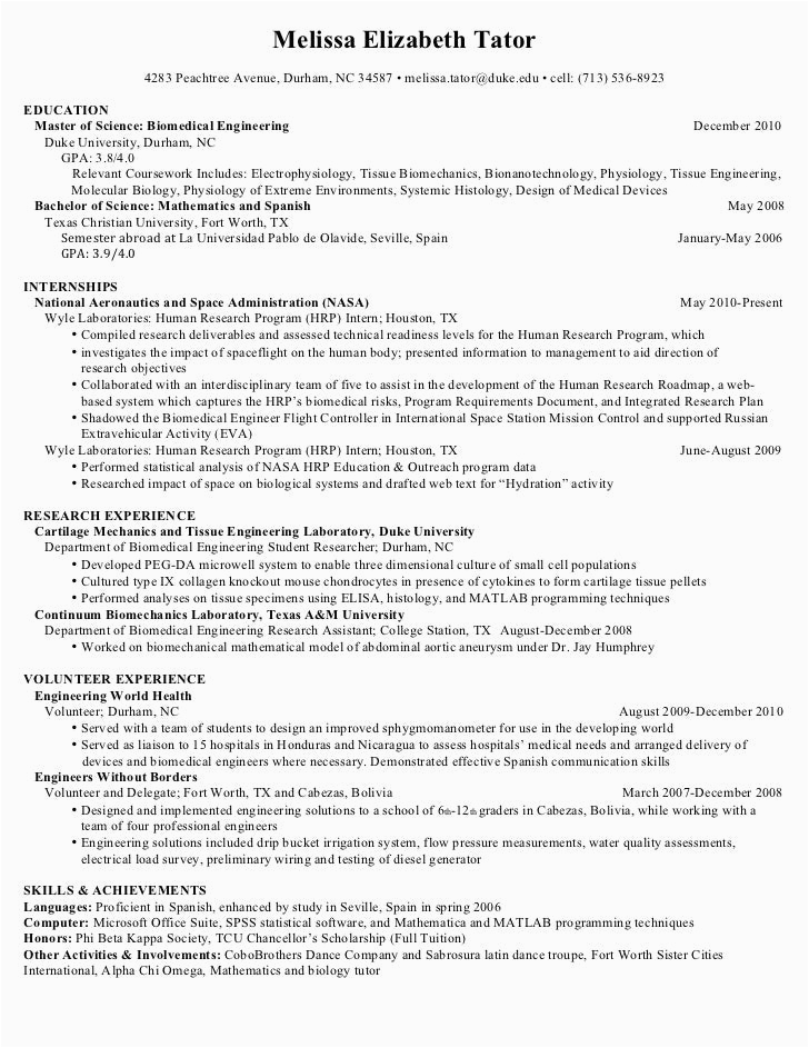 Sample Of Resume for Masters Program Master S Resume Engineering Research
