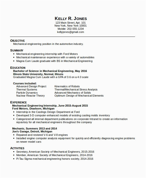 Sample Of Resume for Mechanical Engineering Undergraduate 19 Mechanical Engineering Resume Templates Pdf Doc