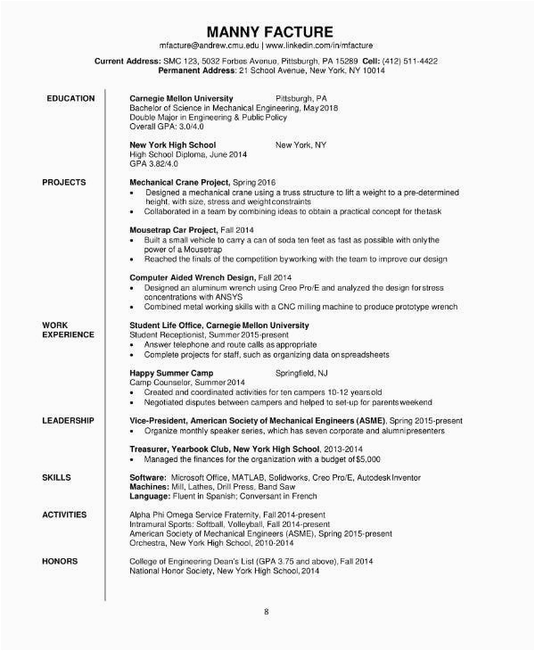 Sample Of Resume for Mechanical Engineering Undergraduate 9 Mechanical Engineer Templates and Samples Pdf