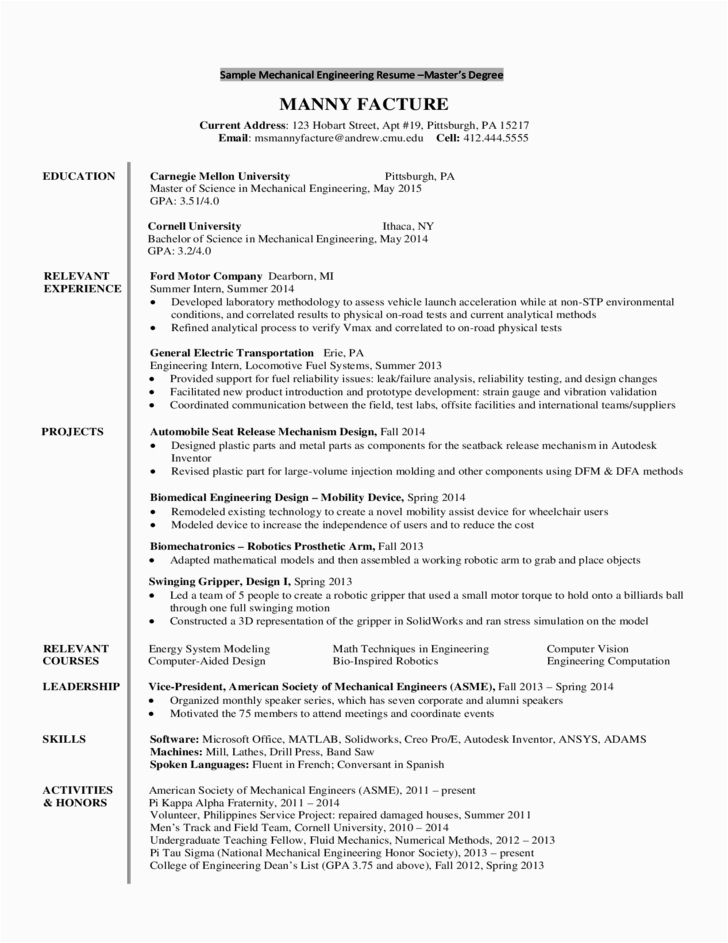 Sample Of Resume for Mechanical Engineering Undergraduate format How to Prepare A Cv for Nd In Mechanical Engineering