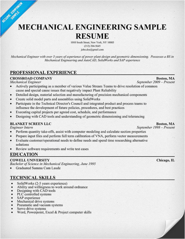 Sample Of Resume for Mechanical Engineering Undergraduate Resume format February 2016
