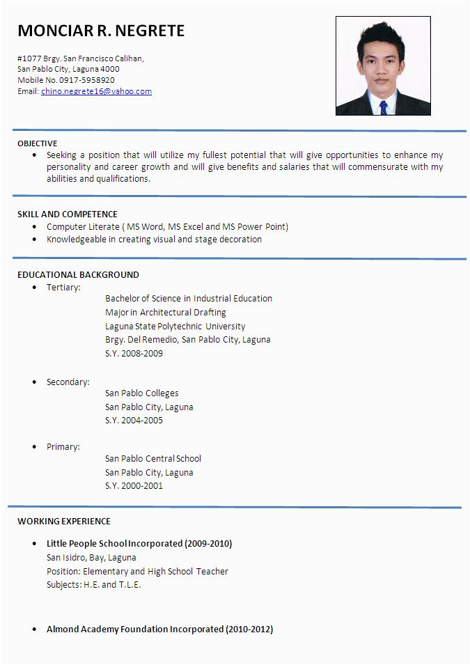 Sample Of Simple Resume for Job Application Gallery for Simple Applicant Resume Sample Daucyisz