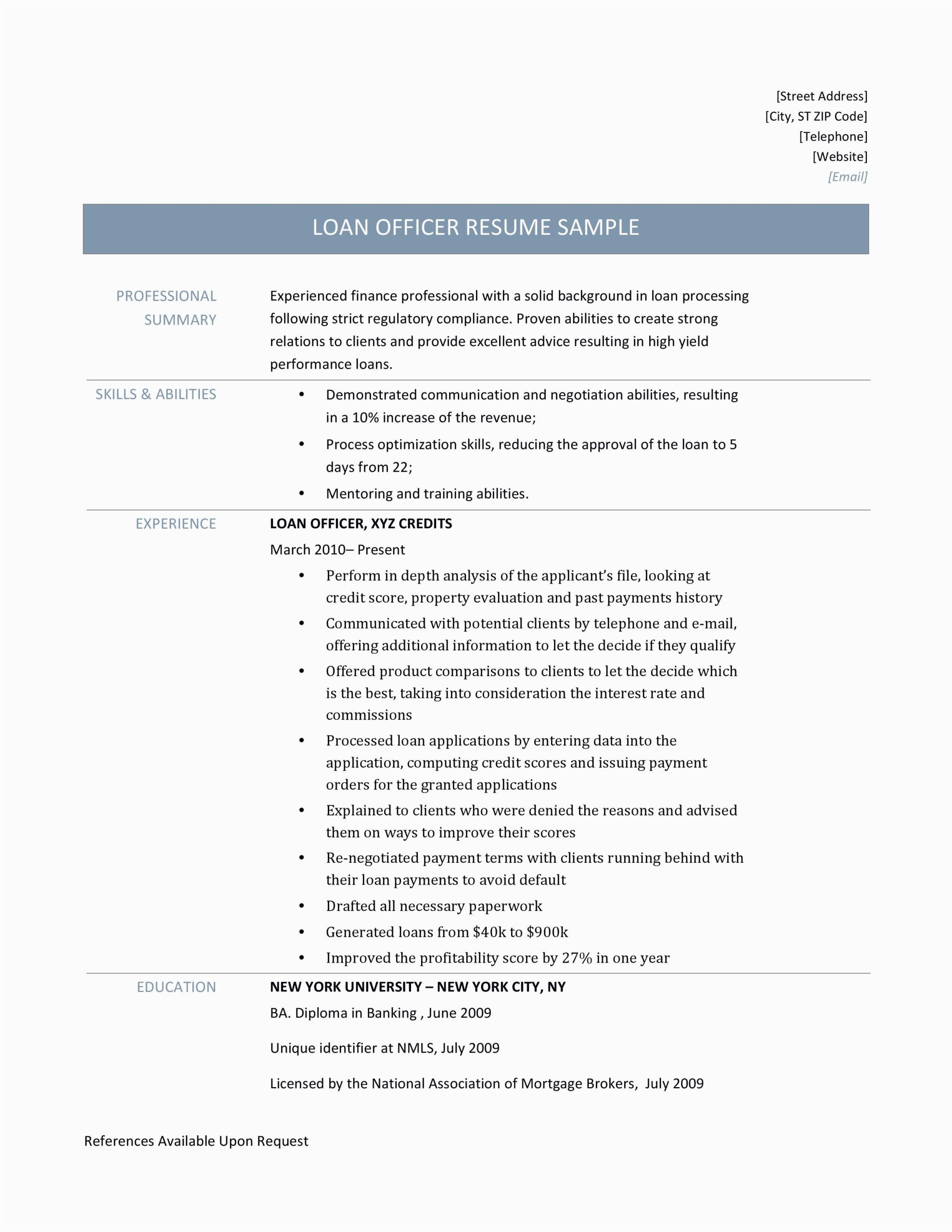 Sample Resume for A Mortgage Loan Officer Loan Ficer Resume Sample and Job Description Line Resume Builders
