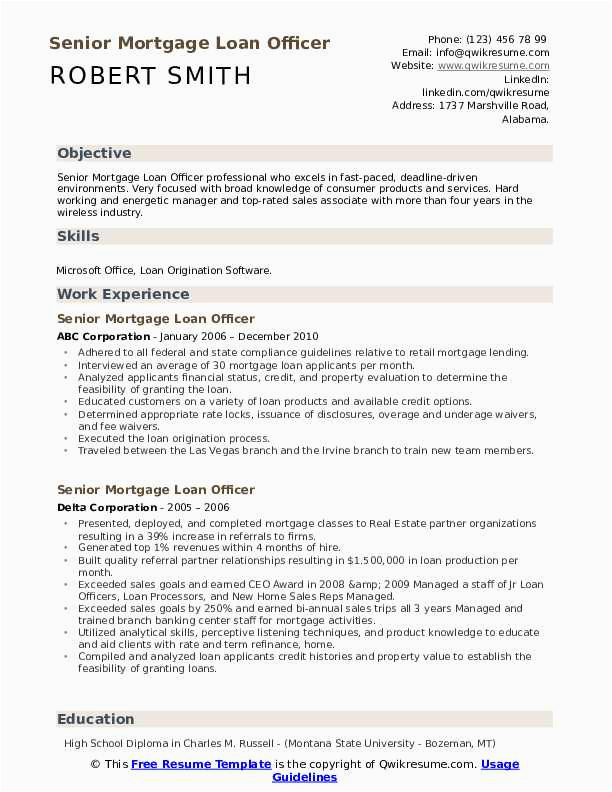 Sample Resume for A Mortgage Loan Officer Senior Mortgage Loan Ficer Resume Samples