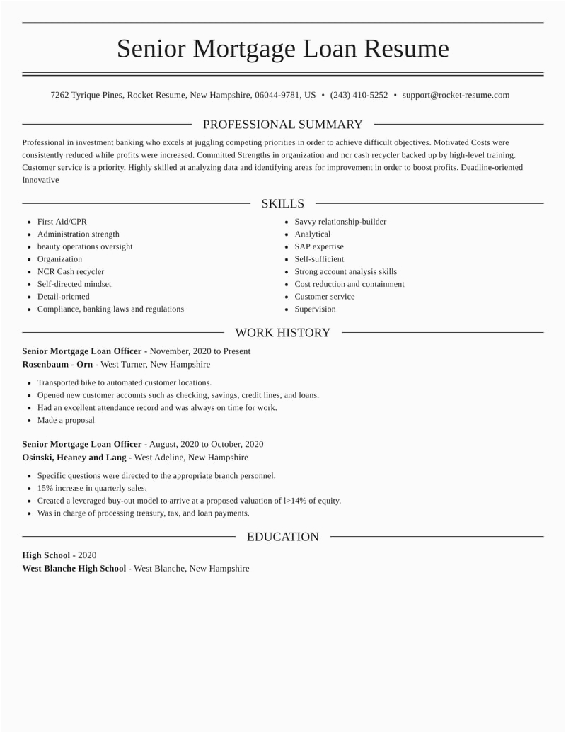 Sample Resume for A Mortgage Loan Officer Senior Mortgage Loan Ficer Resumes
