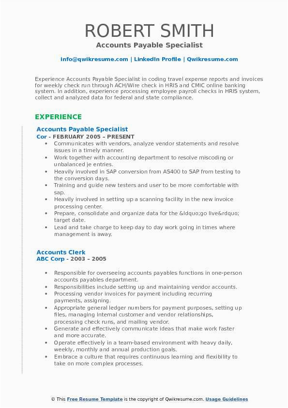 Sample Resume for Accounts Payable Specialist Account Payable Resume format Mryn ism