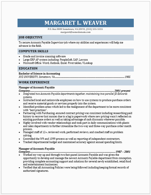 Sample Resume for Accounts Payable Supervisor Accounts Payable Supervisor Resume Blue Layouts