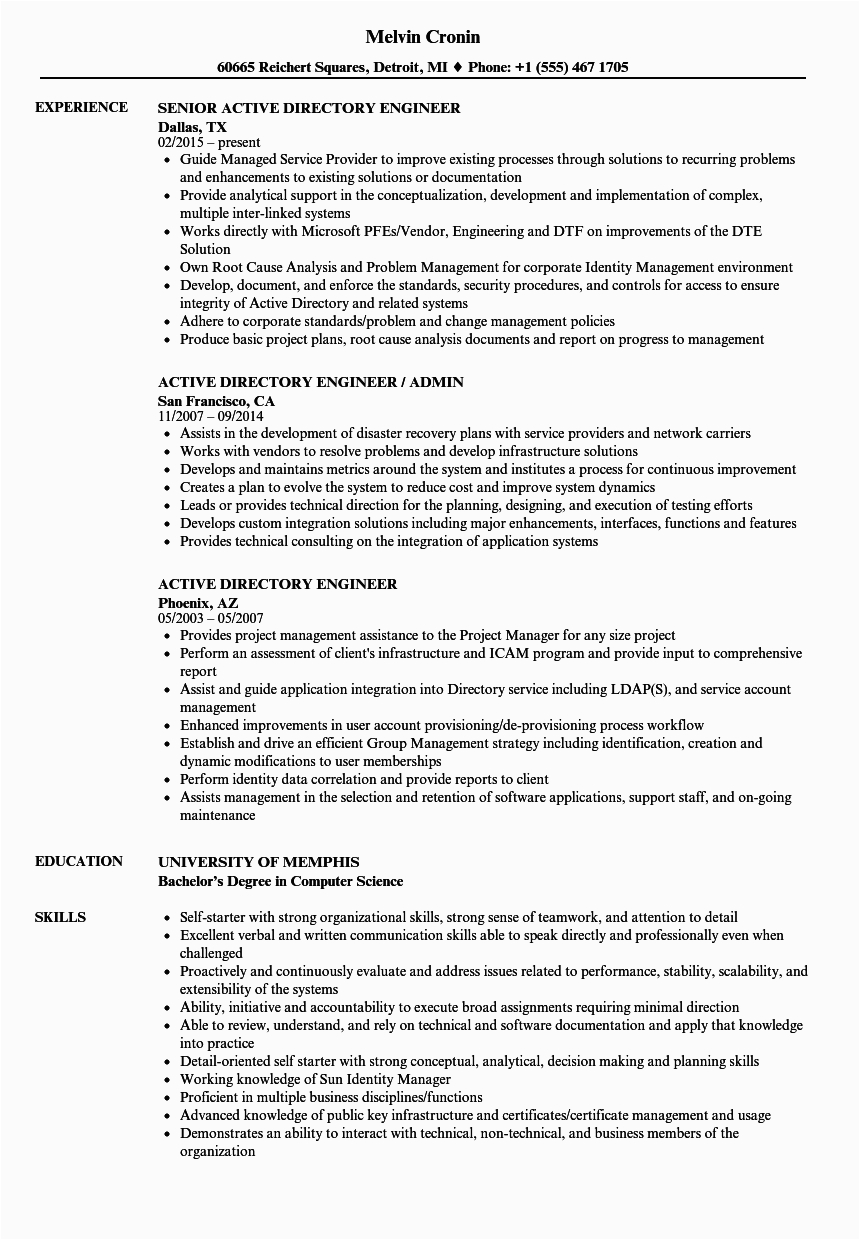 Sample Resume for Active Directory Administrator Active Directory Basic Resume Best Resume Examples