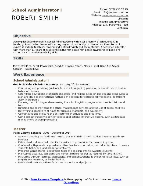 Sample Resume for Administration Manager In India School Administrator Resume Samples