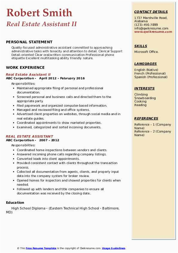 Sample Resume for Administrative assistant In Real Estate Real Estate assistant Resume Samples