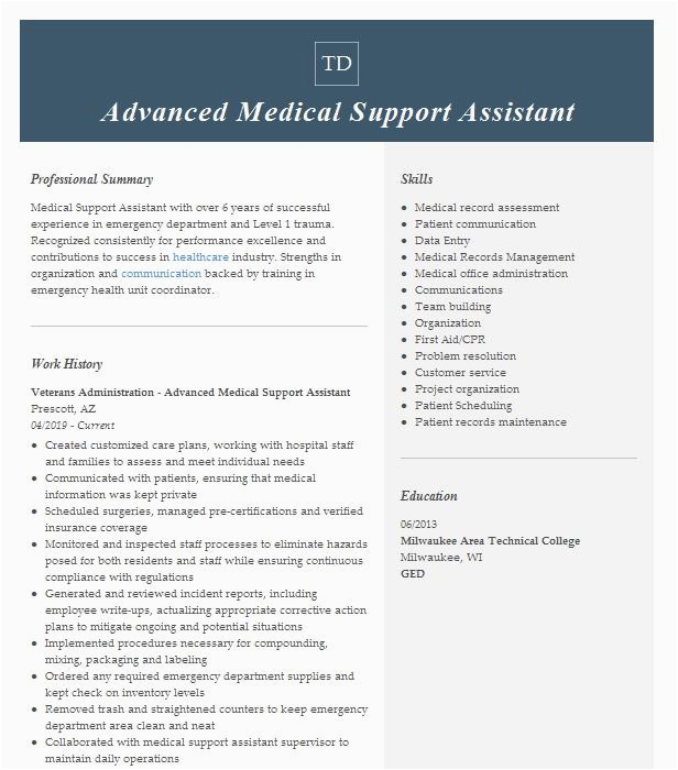 Sample Resume for Advanced Medical Support assistant Advanced Medical Support assistant Resume Example Va San