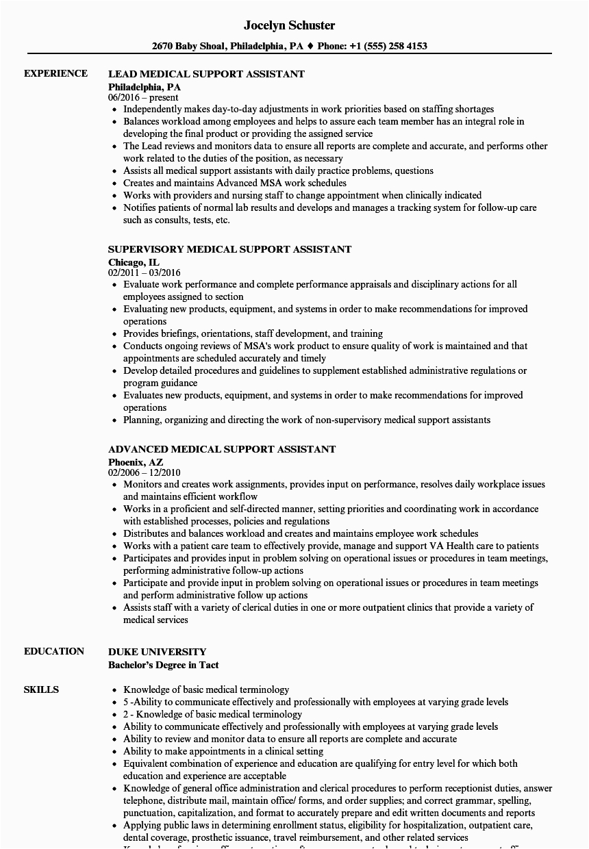 Sample Resume for Advanced Medical Support assistant Medical Support assistant Resume Samples