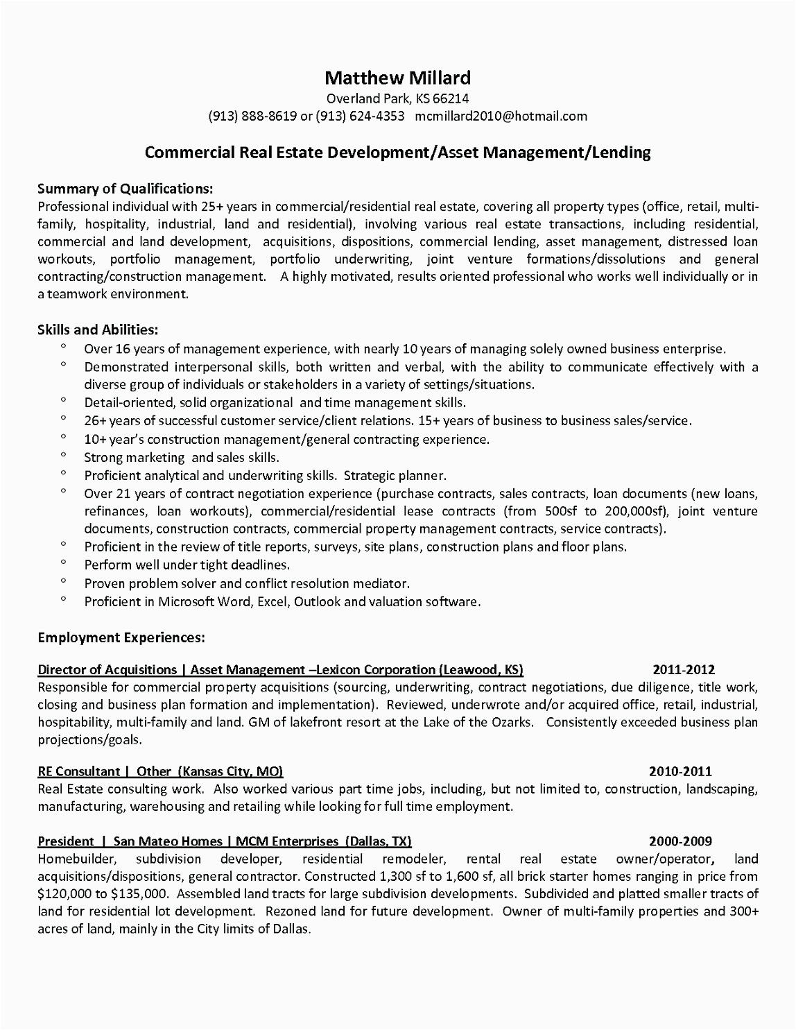 Sample Resume for Commercial Property Manager Mercial Property Manager Resume