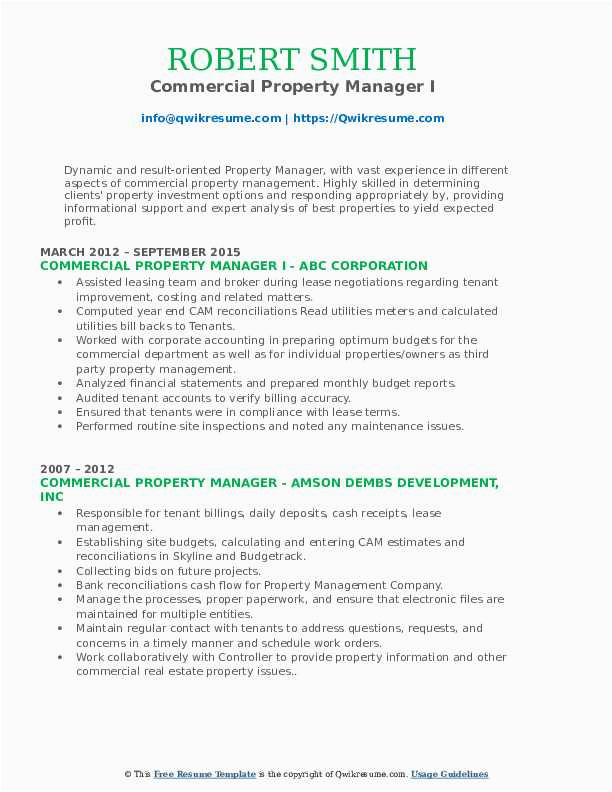 Sample Resume for Commercial Property Manager Mercial Property Manager Resume Samples