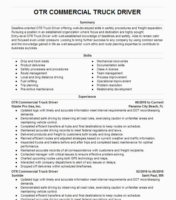 Sample Resume for Commercial Truck Driver Mercial Truck Driver Resume Example Fedex Freight Newport News