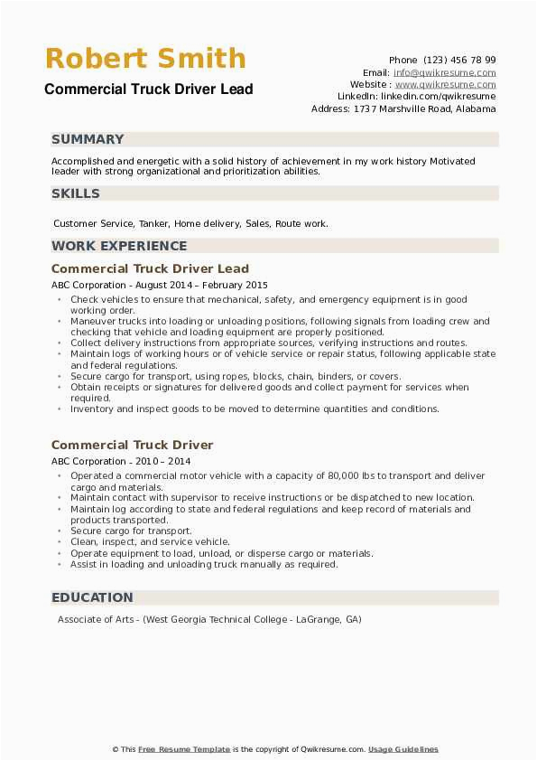 Sample Resume for Commercial Truck Driver Mercial Truck Driver Resume Samples