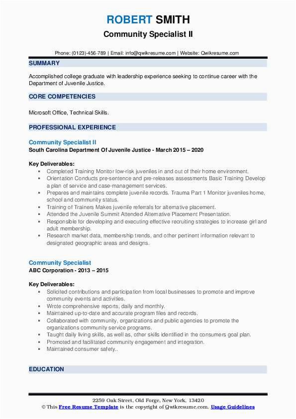 Sample Resume for Community Employment Specialist Munity Specialist Resume Samples