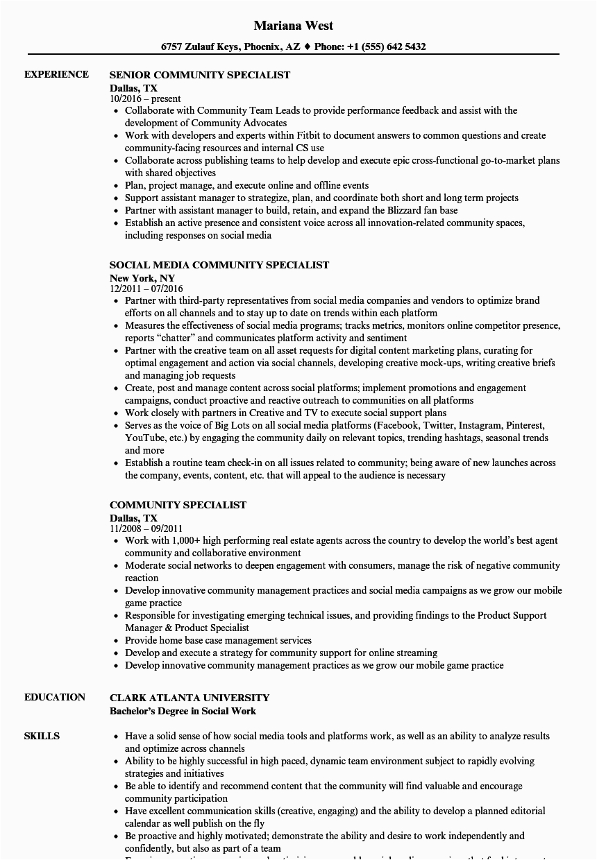 Sample Resume for Community Employment Specialist Munity Specialist Resume Samples