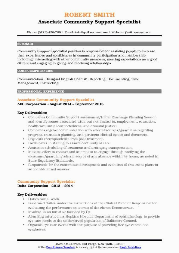 Sample Resume for Community Employment Specialist Munity Support Specialist Resume Samples